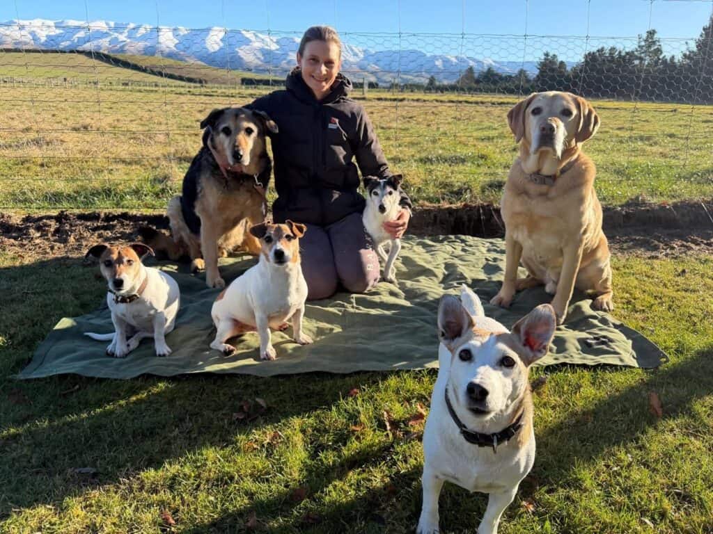 Heather Hellmrich, Vet Nurse and Clinic Manager at Aorangi Vets, with her senior dogs