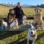 Heather Hellmrich, Vet Nurse and Clinic Manager at Aorangi Vets, with her senior dogs